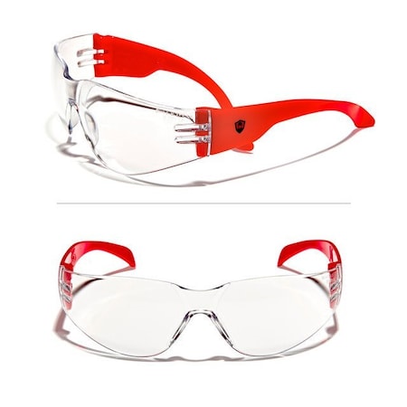 Defender Safety VS1, Safety Glasses, Clear Lens, Red Frame, 30 PK OF-VS1-04